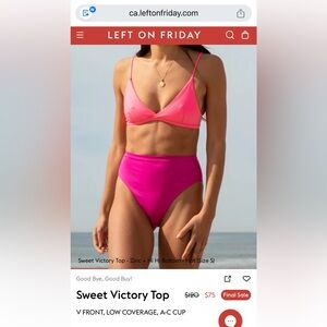 BNWT Left on Friday Sweet Victory bikini Top. Large. Zinc (hot pink)